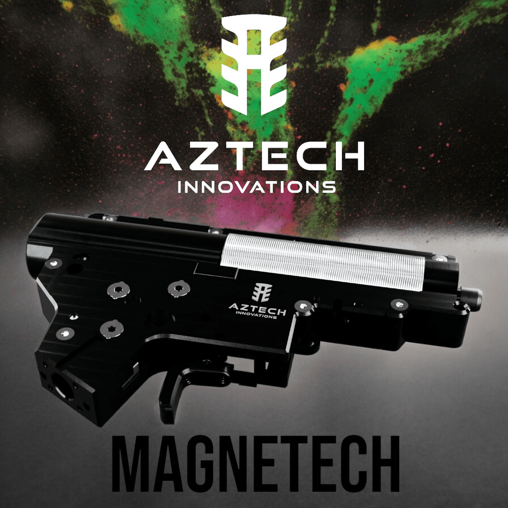 Aztech Scythe CNC V2 Split Gearbox showcasing Magnetech technology and innovative design.