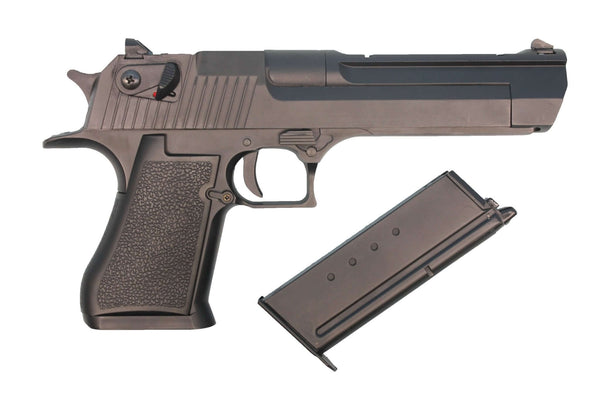 Double Bell Desert Eagle GBB Gel Blaster with magazine, alloy construction, green gas propulsion, 270mm length, 300 FPS velocity.