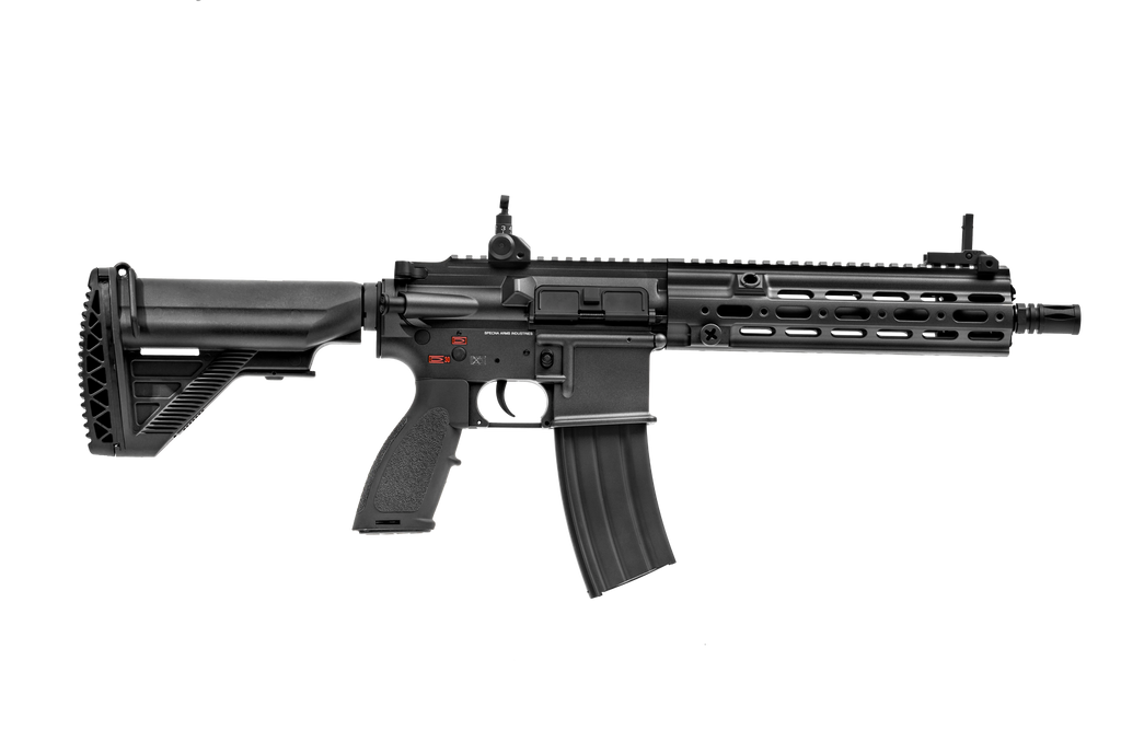 E&C HK416 AEG with quick disassemble system, full metal receiver, and adjustable hop-up features.