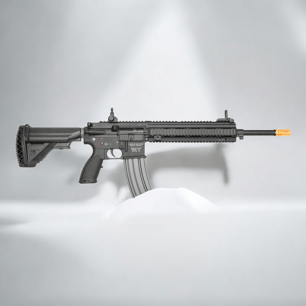 E&C M27 IAR AEG EC-103 BK Gel Blaster featuring adjustable stock and rail system for accessories.