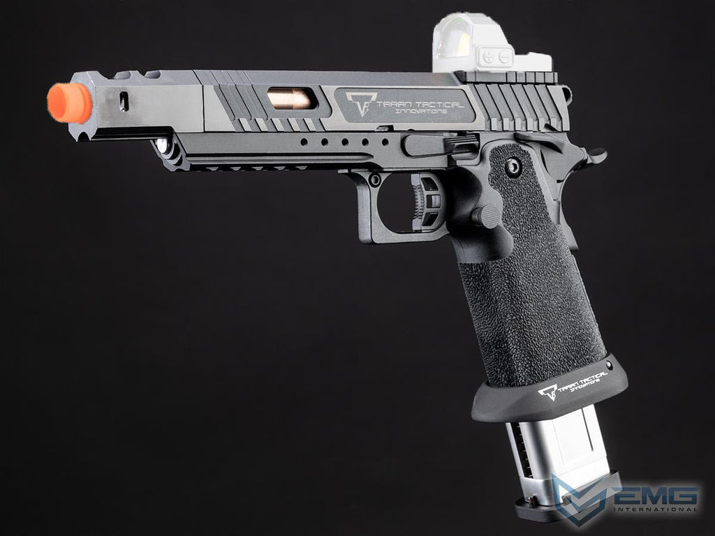 TTI EMG 2011 Combat Master Alpha GBB Gel Blaster replica with black aluminum slide and polymer grips.