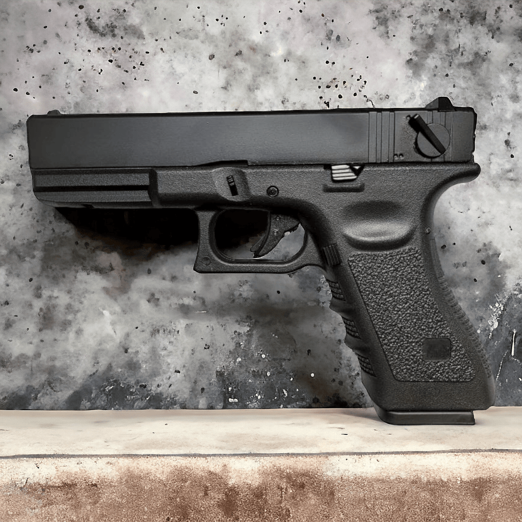 WE Tech G18C Gas Blowback Full Auto Gel Blaster Pistol in black, showcasing its sleek design and precision.